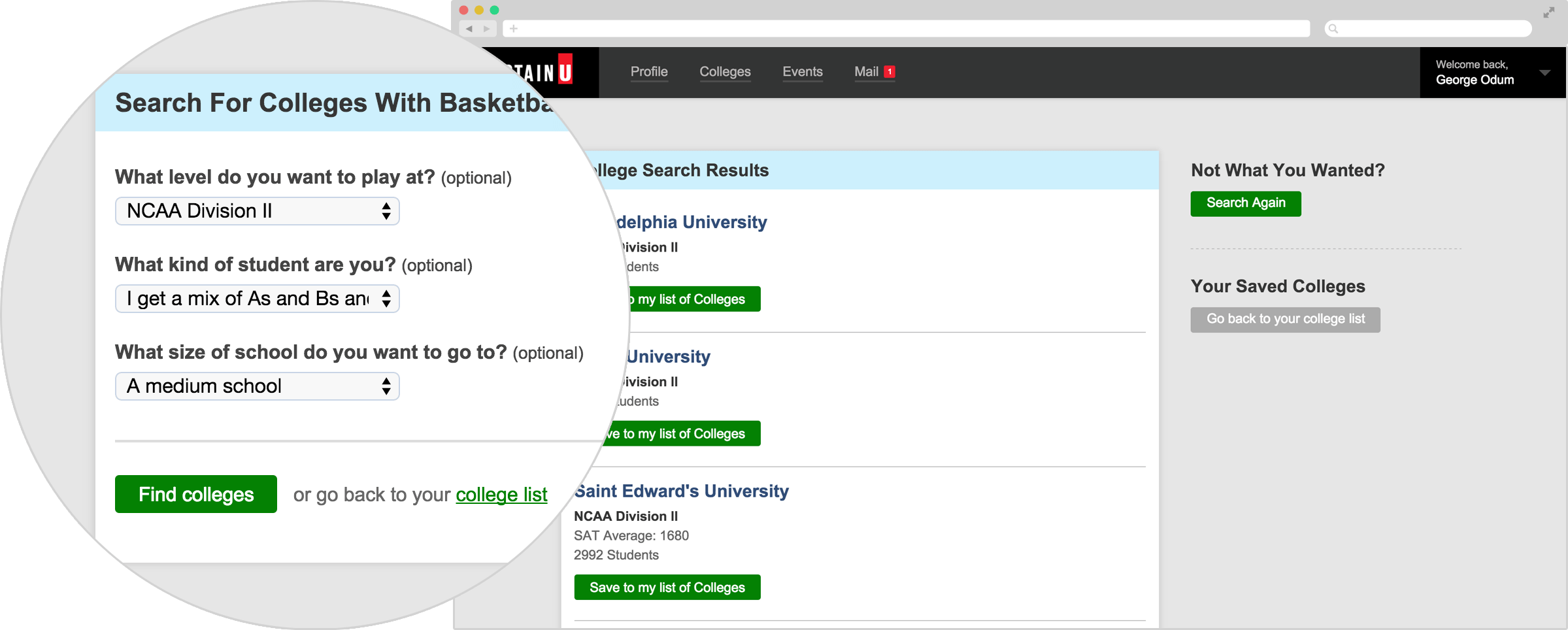 College search desktop closeup